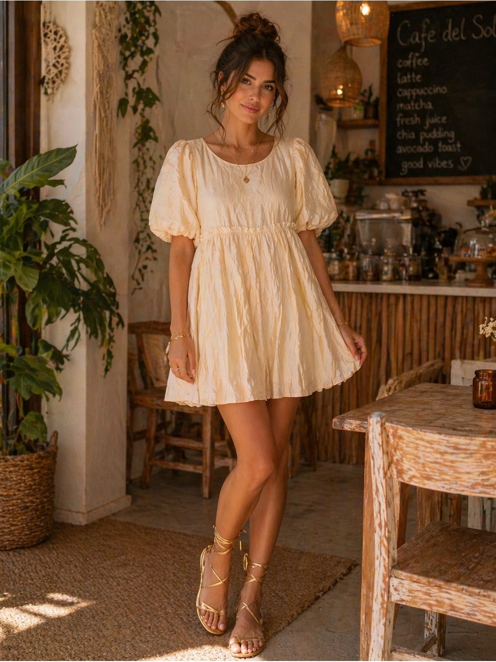 MABLE Women's Cream Puff-Sleeve Mini Dress